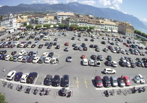 More than 400 parking spots are monitored by only two standard cameras.
