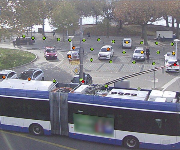 Parquery detects vehicles even behind large passing buses