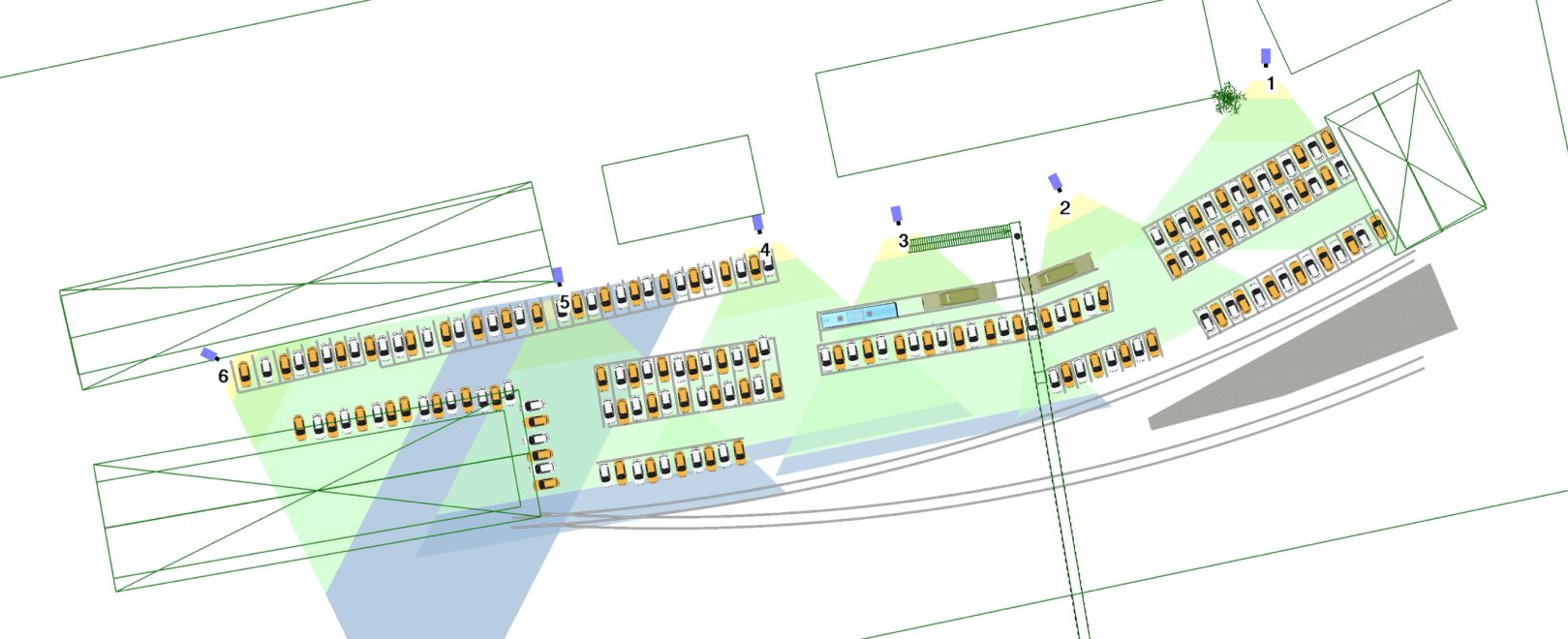 Parquery simulation of SBB P+Rail facility in bird-eye view