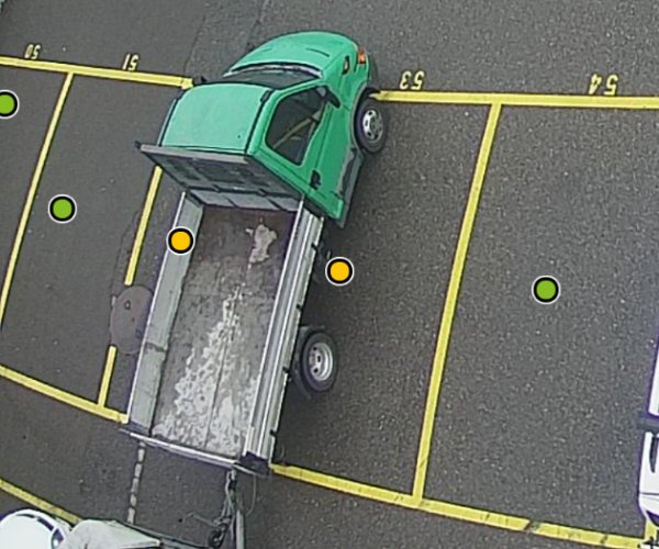Parquery detects vehicles even if they are parked over two spots