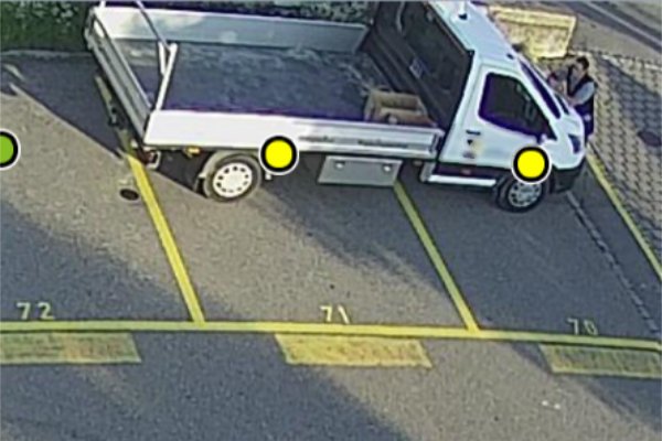 Parquery detects vehicles even if they are parked across two spots