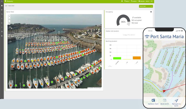 Parquery detects where is an available mooring spot in marinas and harbors